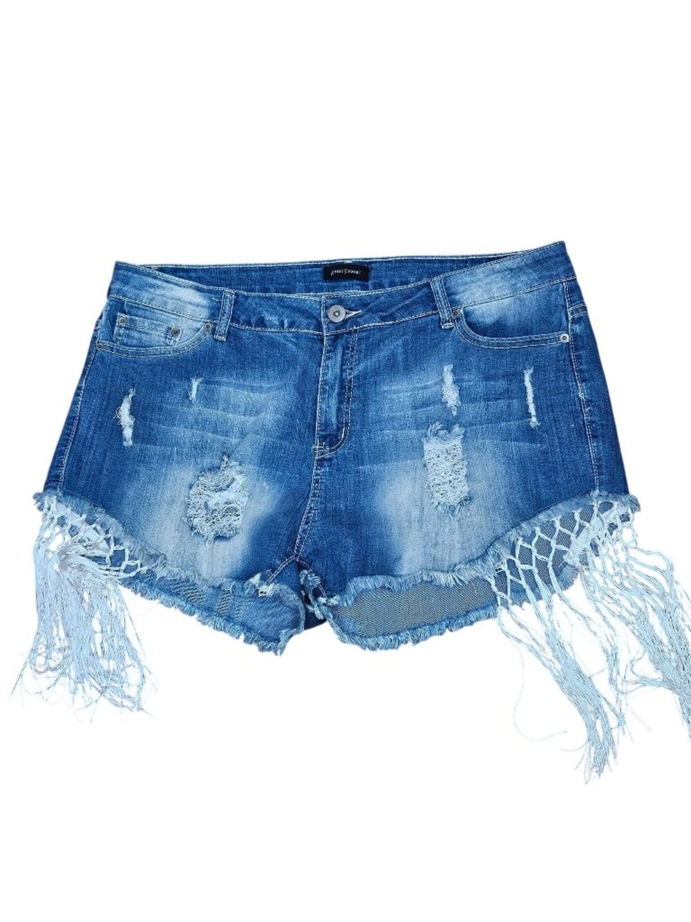 Woman's Ashley Stewart boho country western distressed fringe denim shorts 18